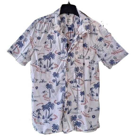 Men's Large O'Neill Surf California Cotton Short Sleeve Button-up Island Print - Picture 1 of 3